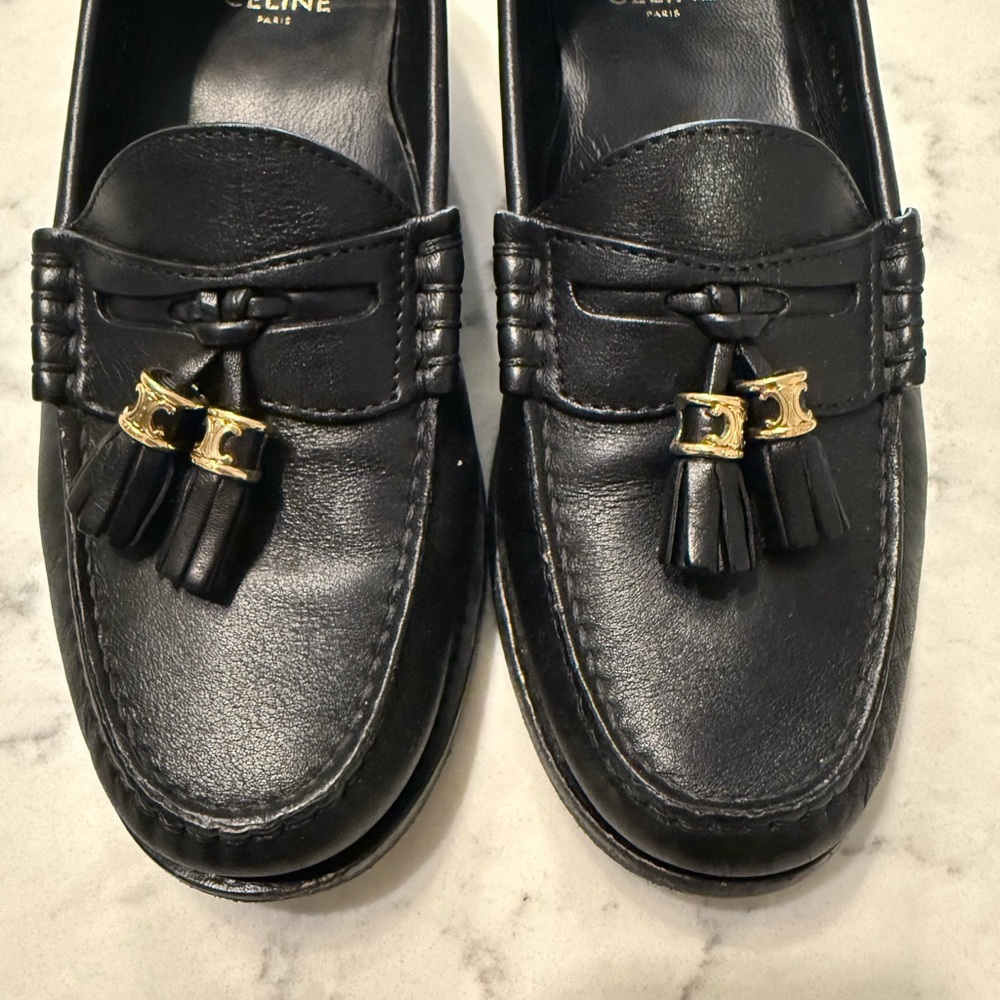 Celine Black and Gold Leather Loafers with Tassel Detail - Picture 4 of 6